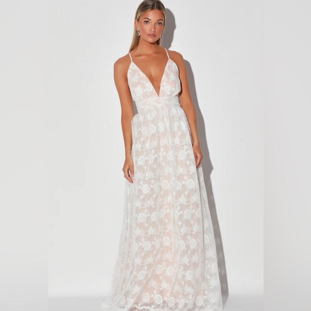 Lulus lace maxi spaghetti strap dress Small